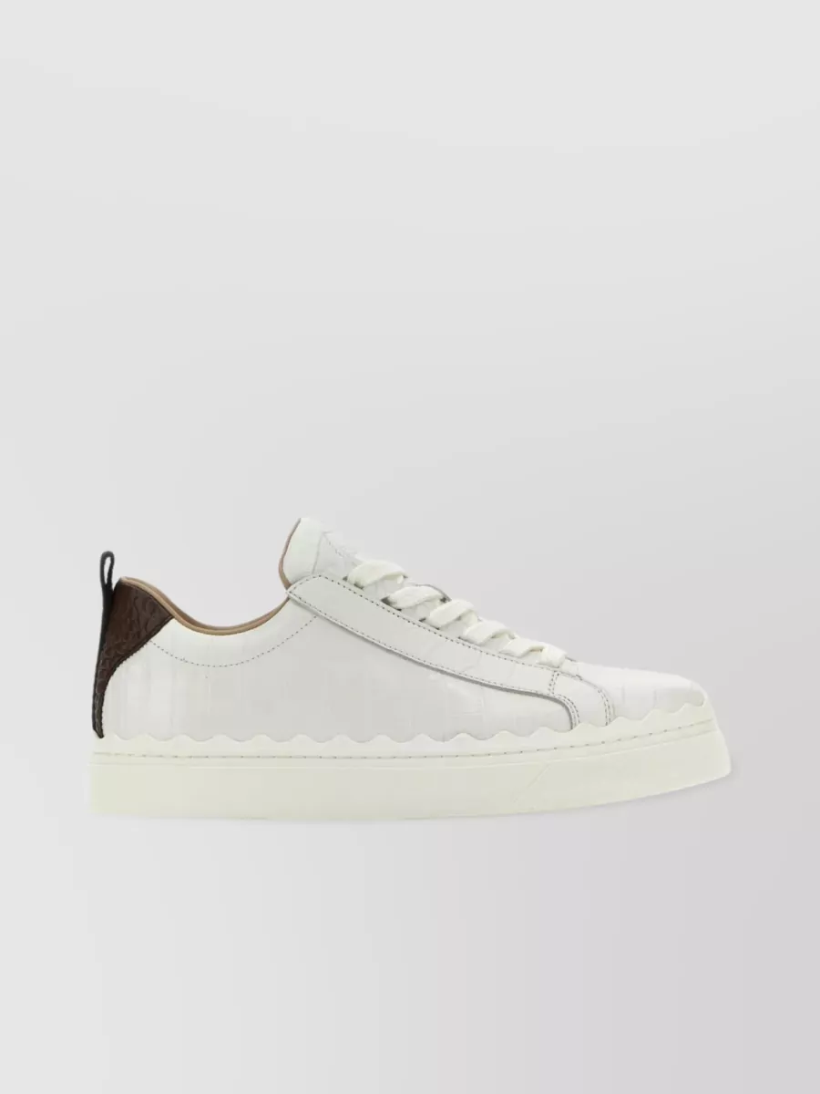 Chloé Padded Ankle Embossed Leather Sneakers In White