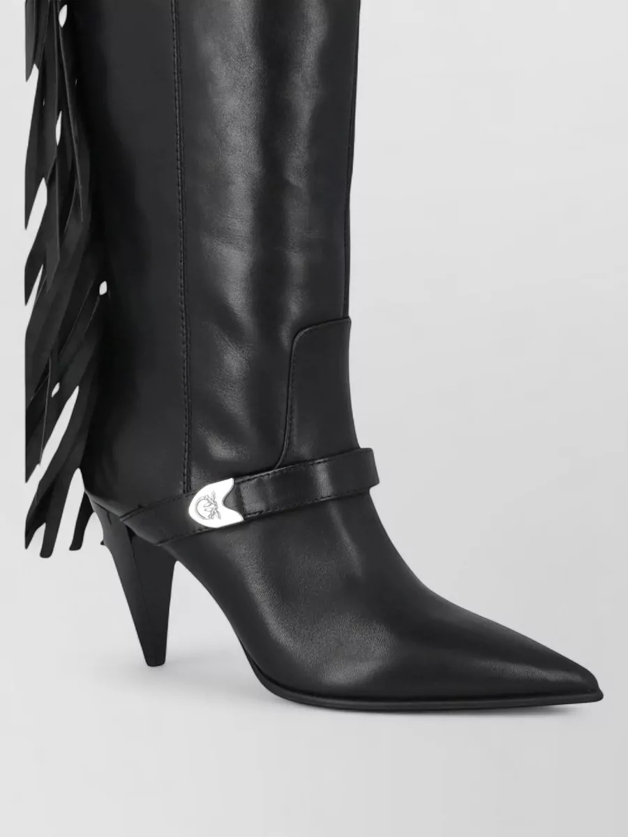 Pinko Leather Fringe Ankle Boots