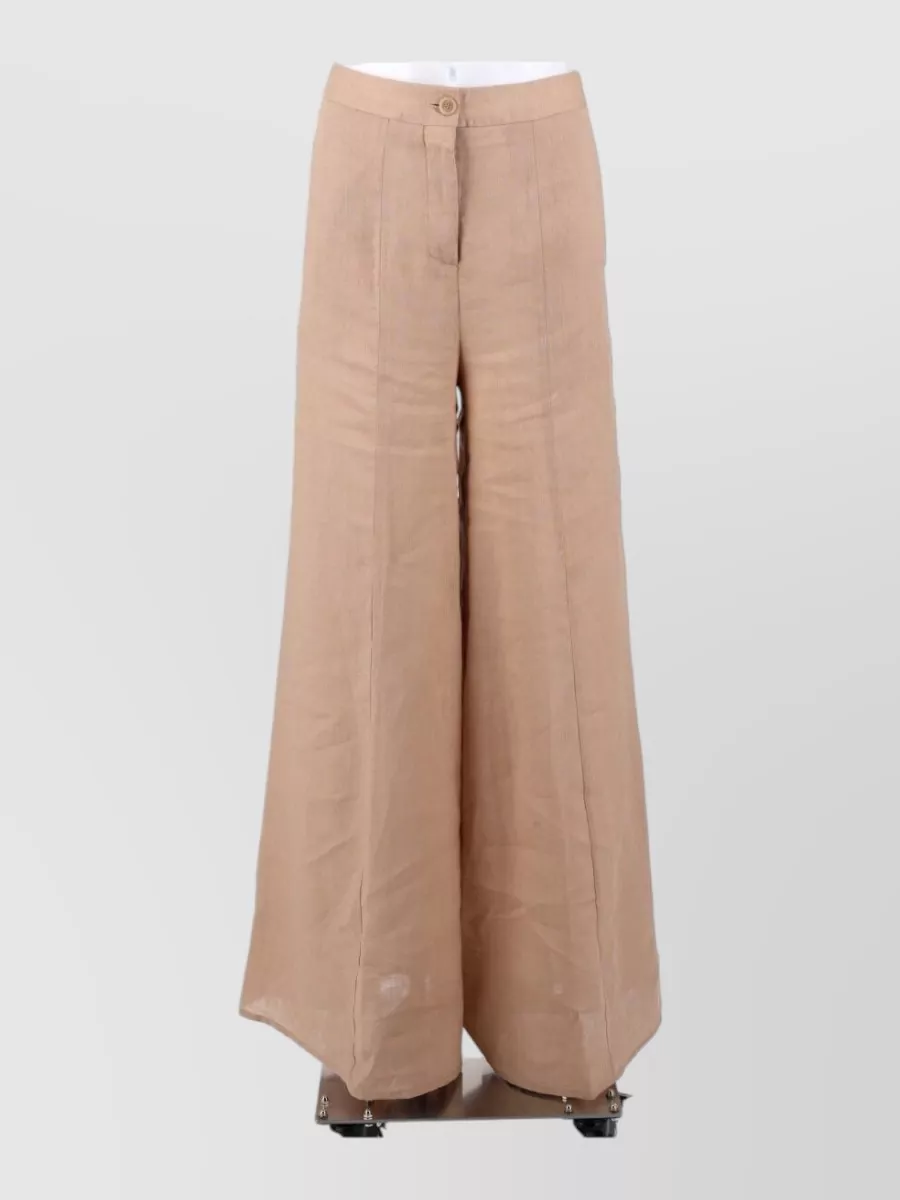 Semicouture High Waist Kym Linen Wide Leg Pants In Neutral