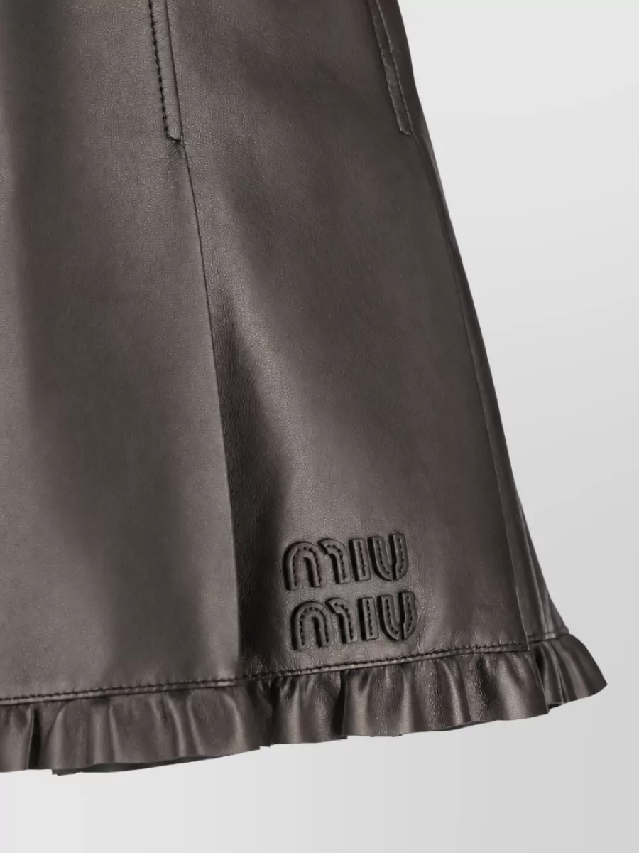 Miu Miu Leather Pleated Knee-Length A-Line Skirt