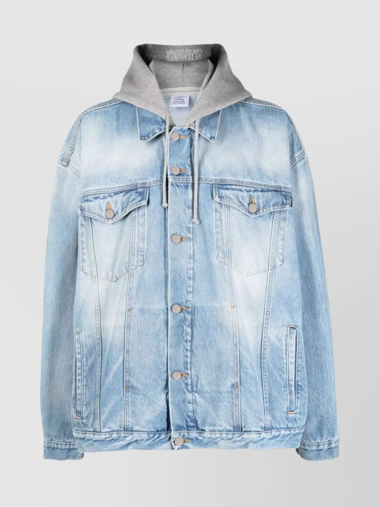 Shop Vetements Denim Jacket With Hood And Adjustable Hem In Pastel