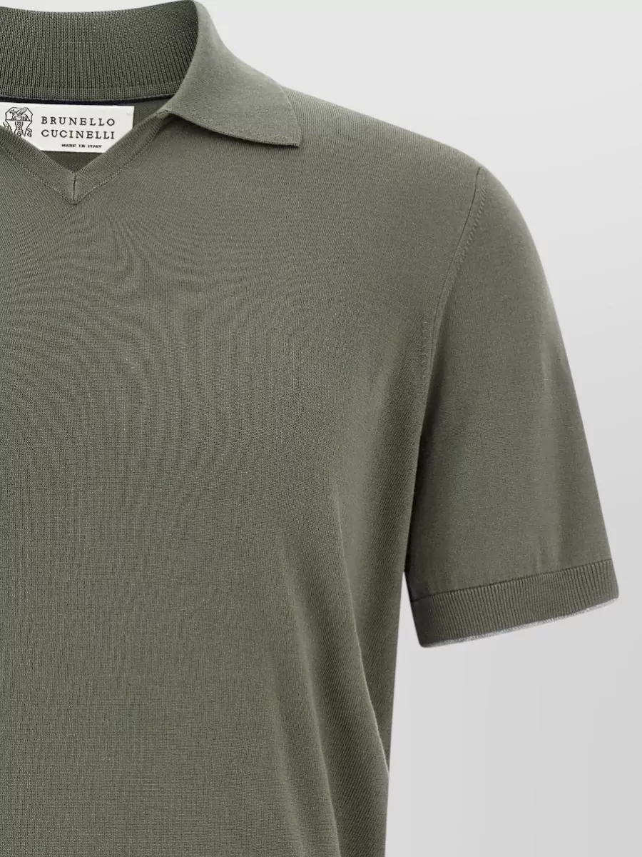 Brunello Cucinelli Cotton Shirt Polo Collar Ribbed Hem