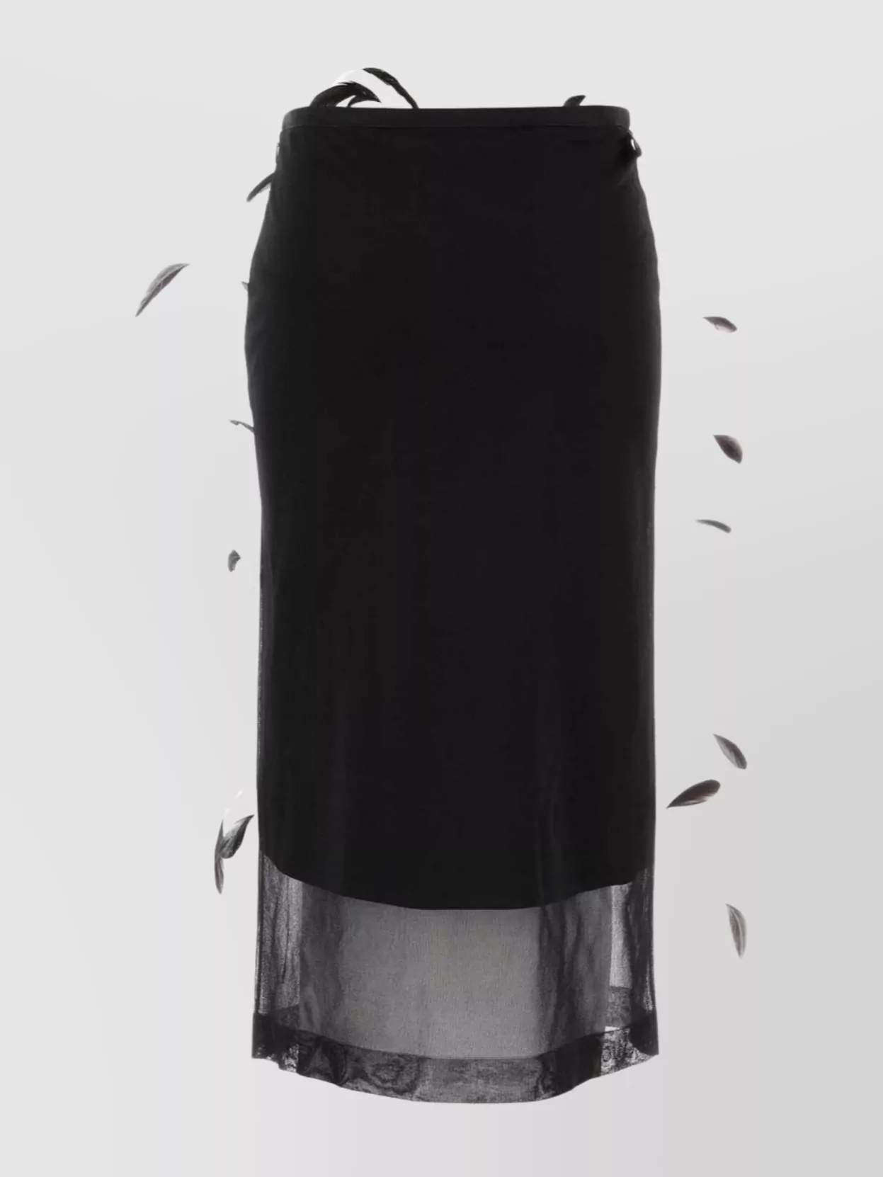 Jil Sander Silk Midi Skirt With Sheer Hem And Feather Embellishments In Blue