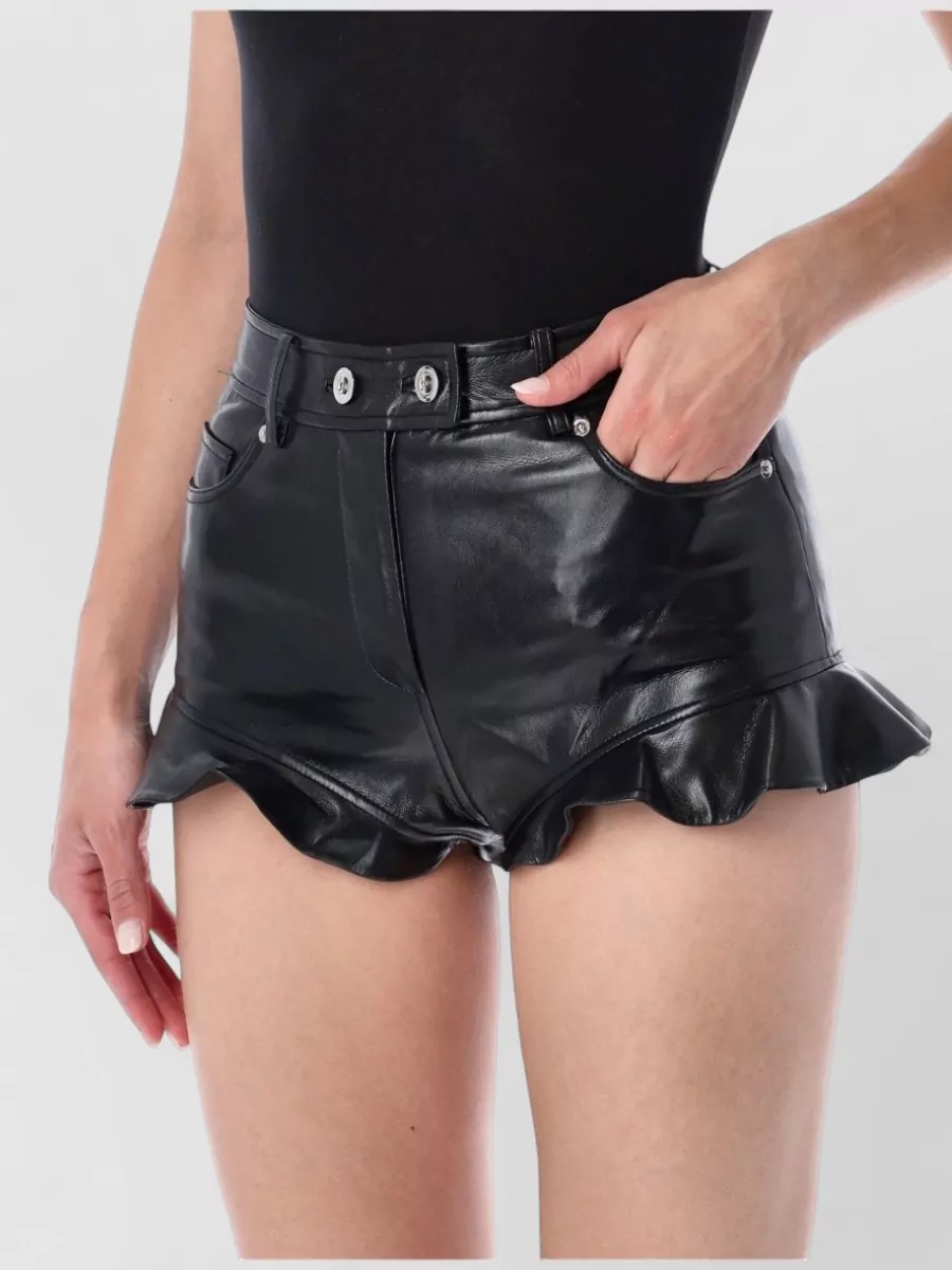 Self-Portrait Faux Leather High-Rise Mini Shorts