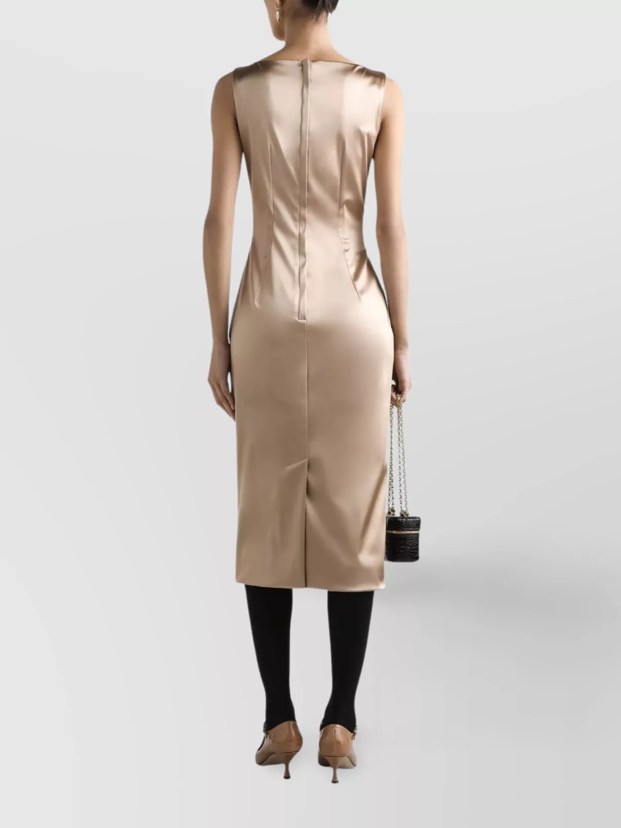 Dolce & Gabbana Silhouette Pleated Sleeveless Square Neckline Dress In Brown