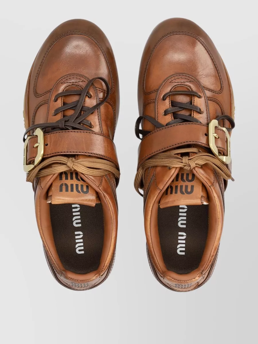 Miu Miu Leather Lace-Up Sneakers