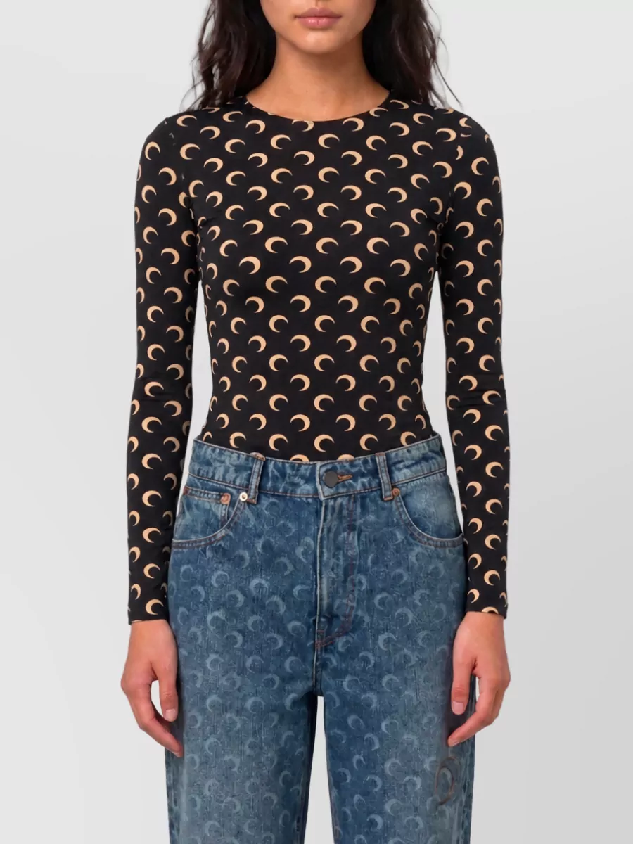 Marine Serre printed slim-fit long-sleeve jersey top