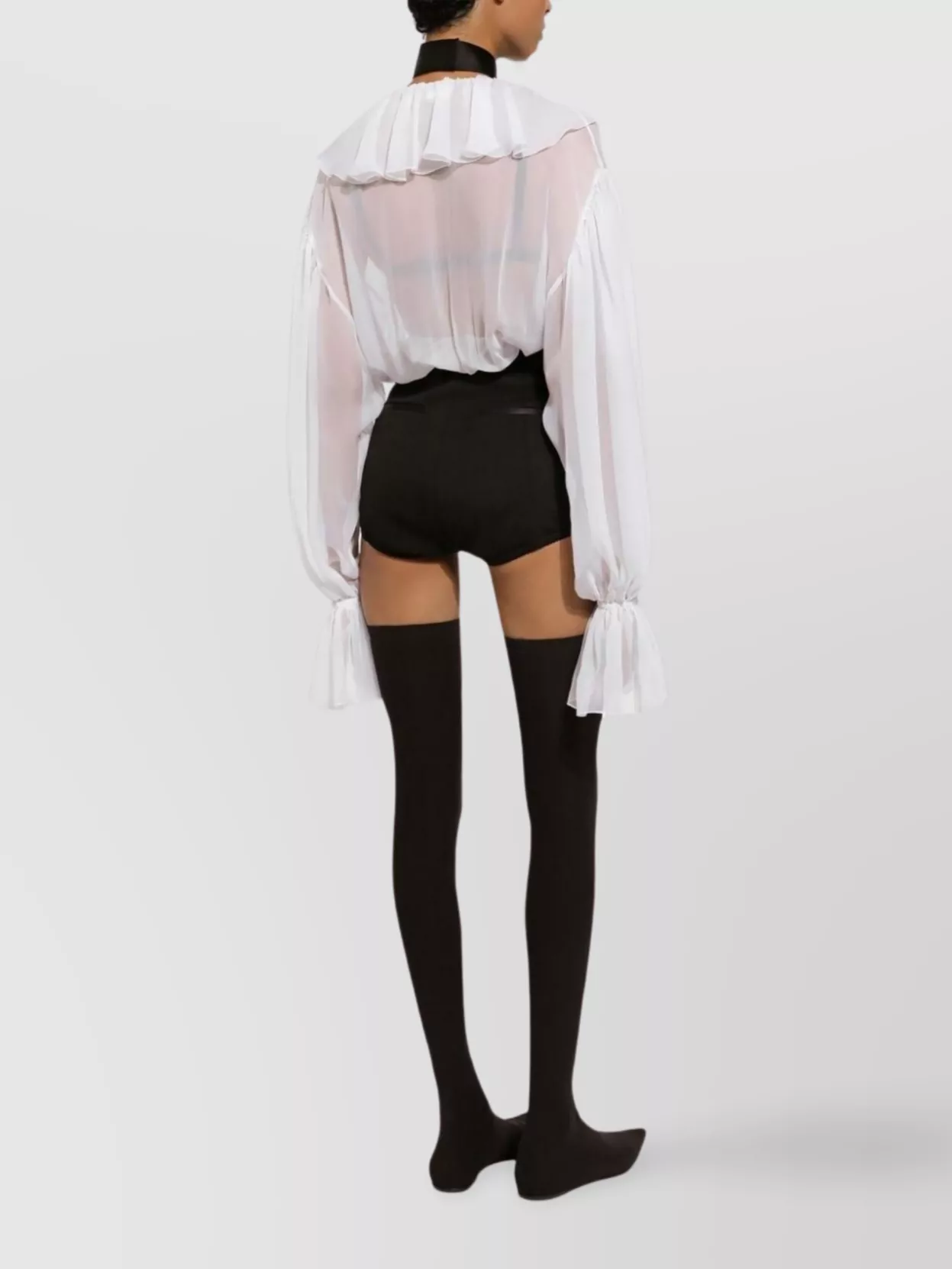 Dolce&Gabbana Silk Ruffled V-Neck Cropped Blouse