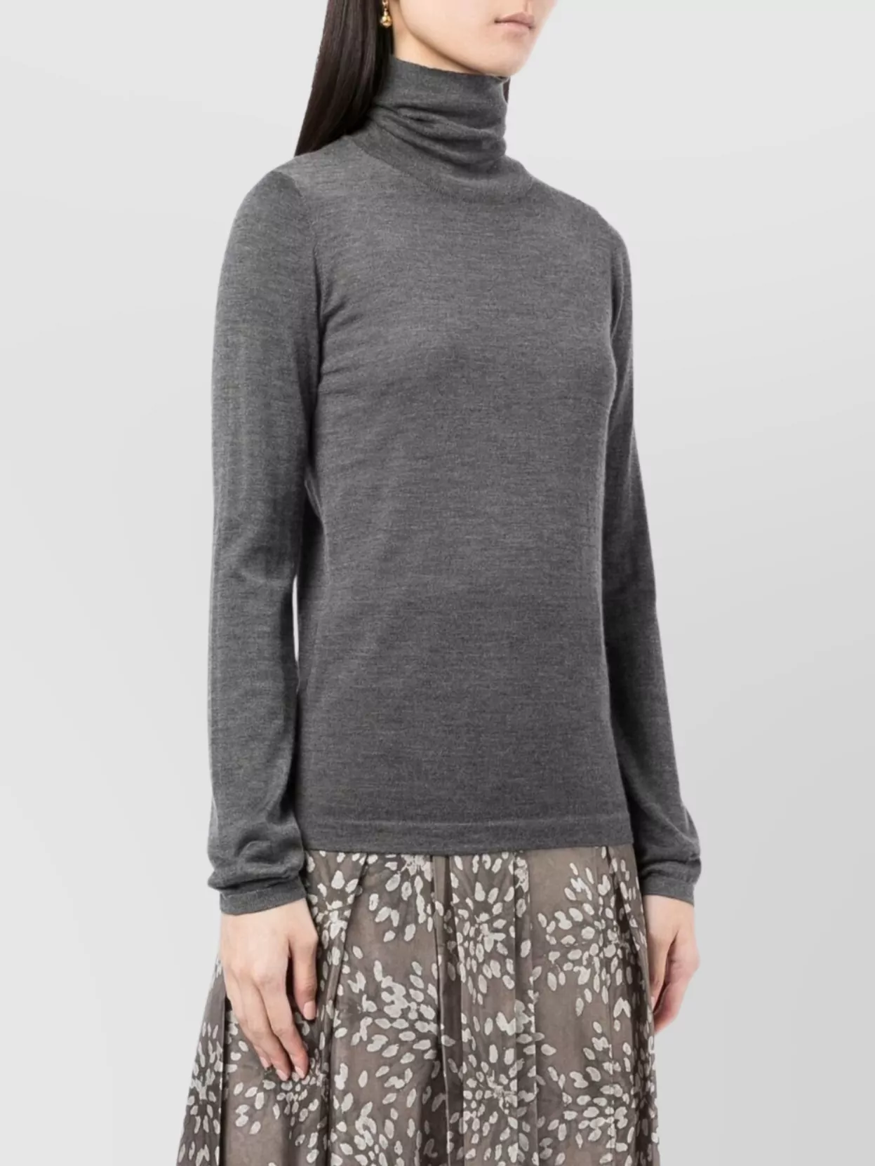Brunello Cucinelli Cashmere Silk Blend Roll Neck Sweater In Gray