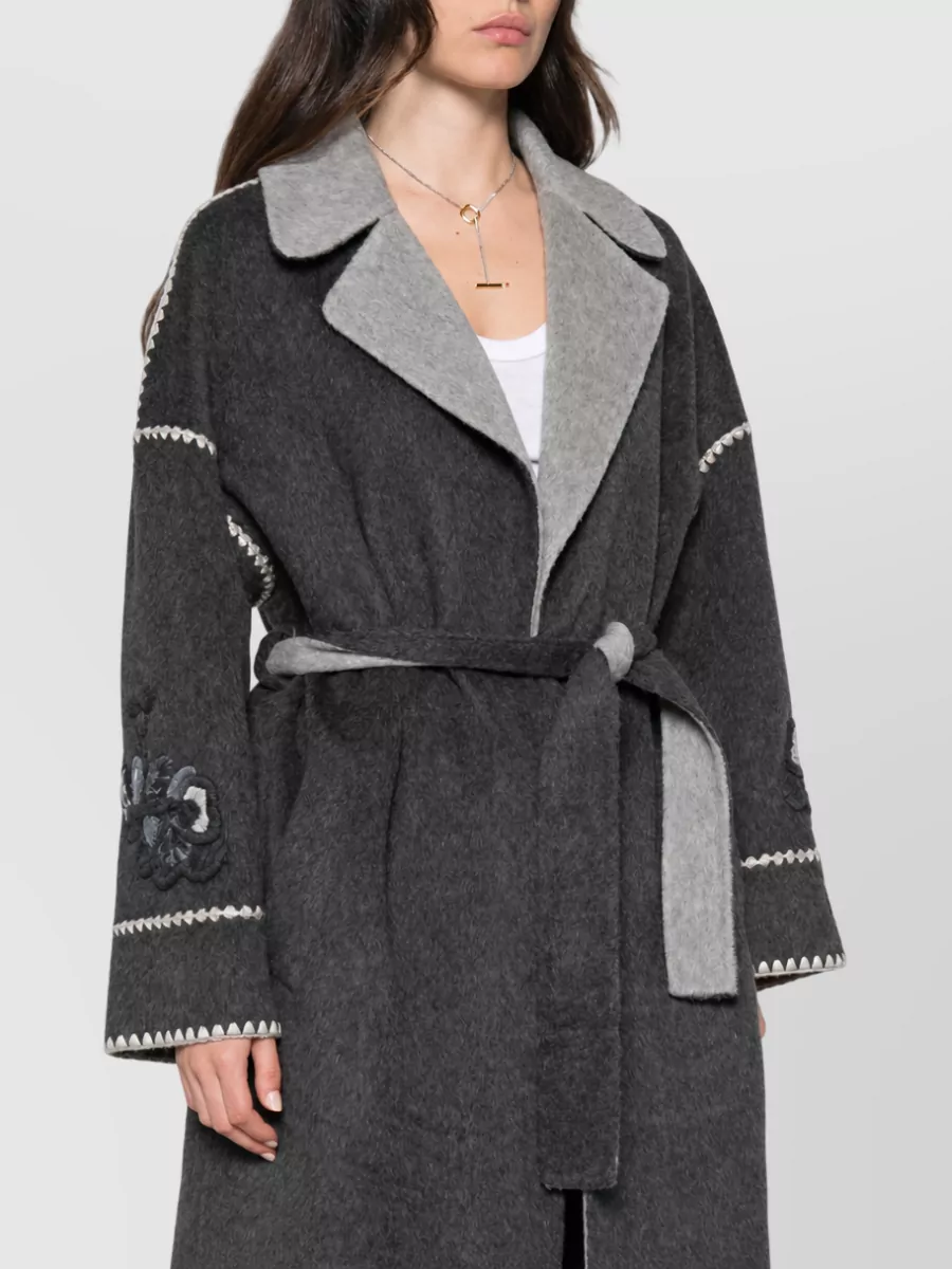 Ermanno Firenze Wool Embroidered Belted Jacket