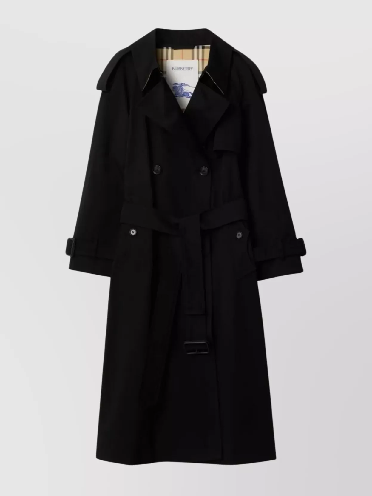 Burberry Long Gabardine Fitzrovia Trench Coat Clothing In Black