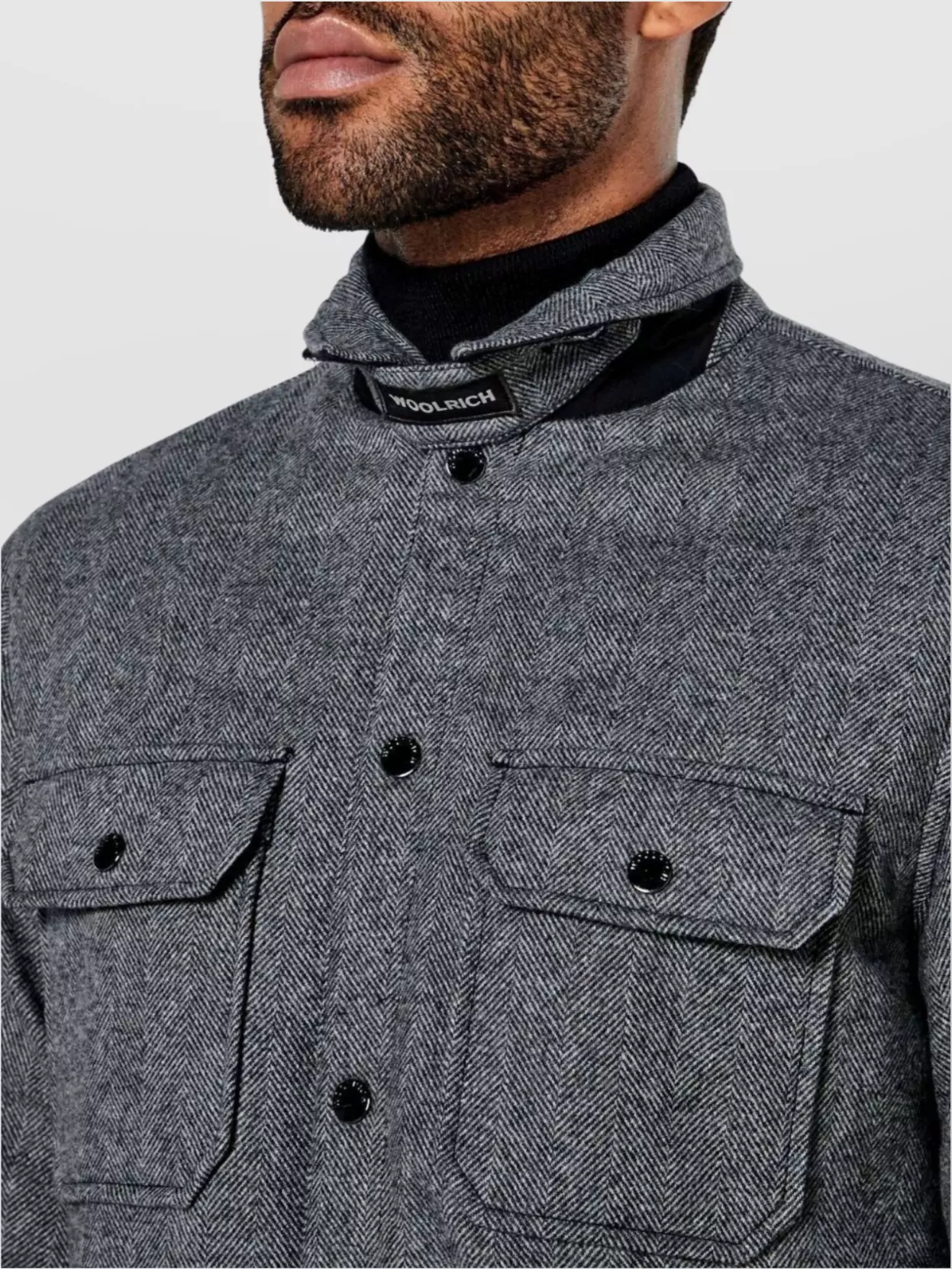 Woolrich Brand Emblem Herringbone Coat With Front Pockets