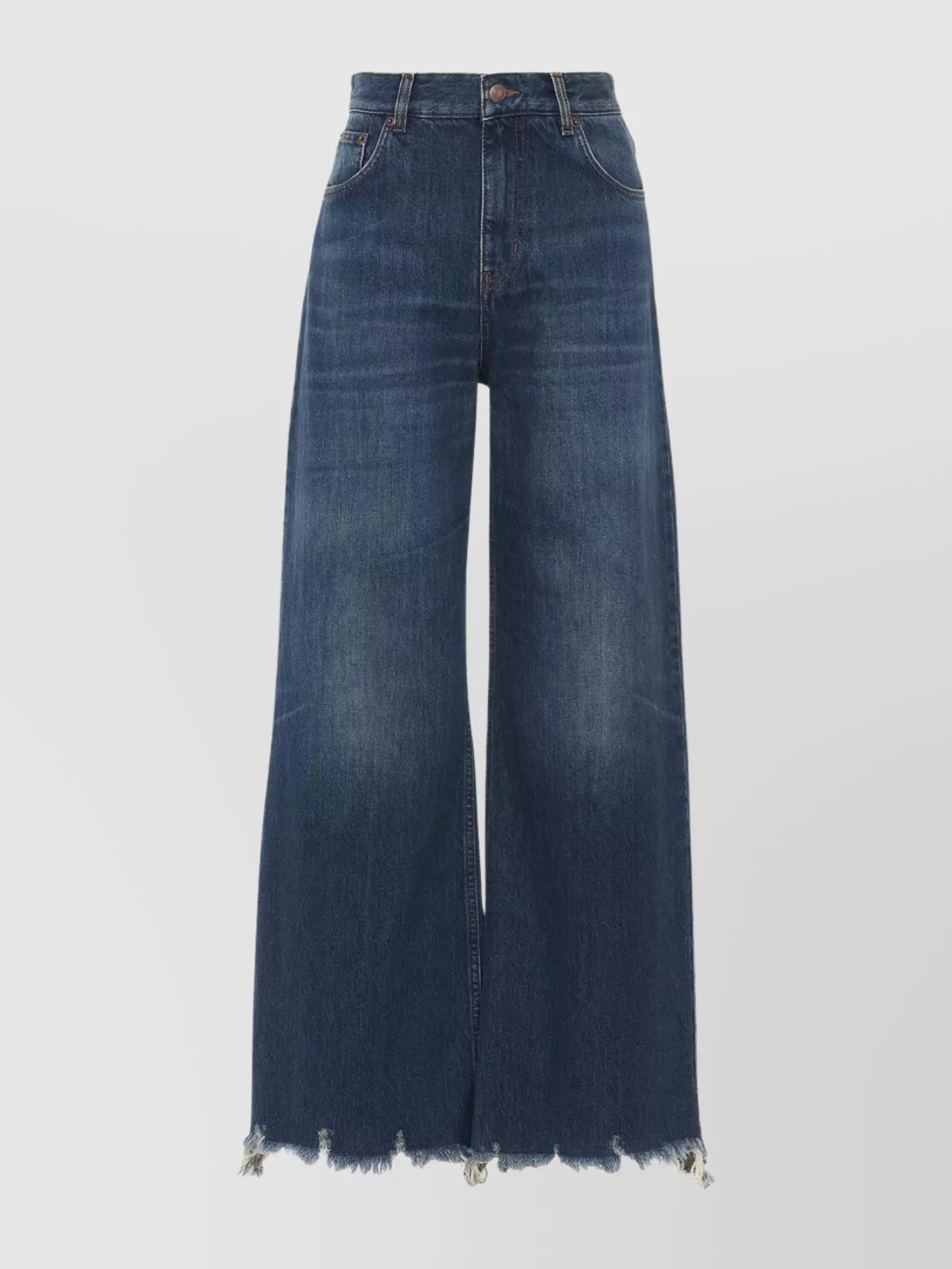 Chloé High Rise Cotton Denim Wide Jeans In Dark Blue