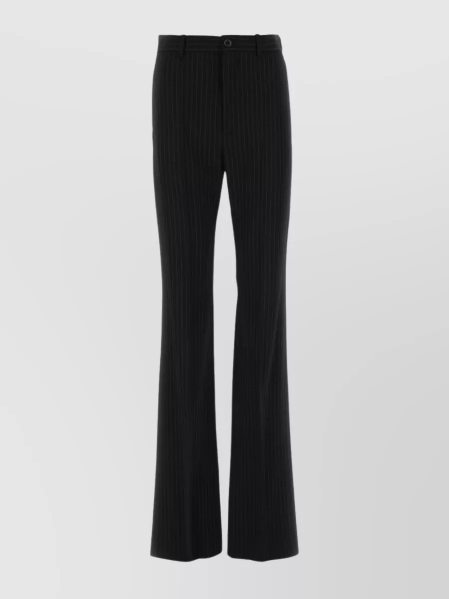 Shop Balenciaga Striped Embroidered Wool Pants In Black