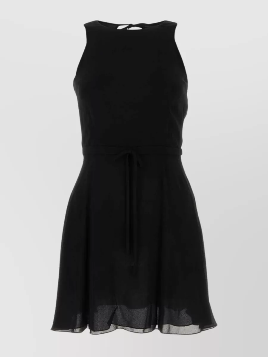 Shop Saint Laurent Waist-tied Mini Dress With Flared Skirt In Black