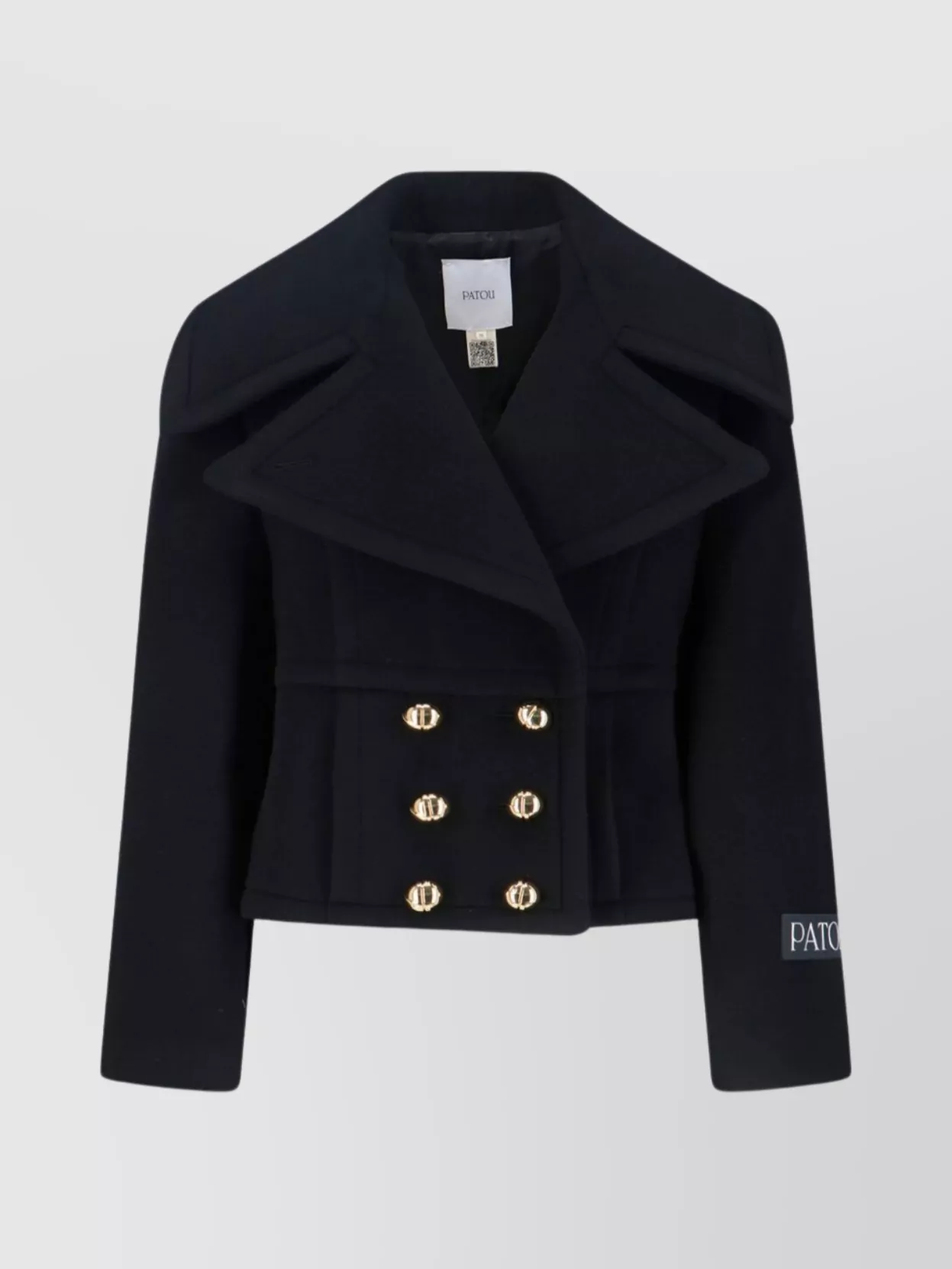 Patou Cropped Double Breasted Coat With Gold Buttons In Black