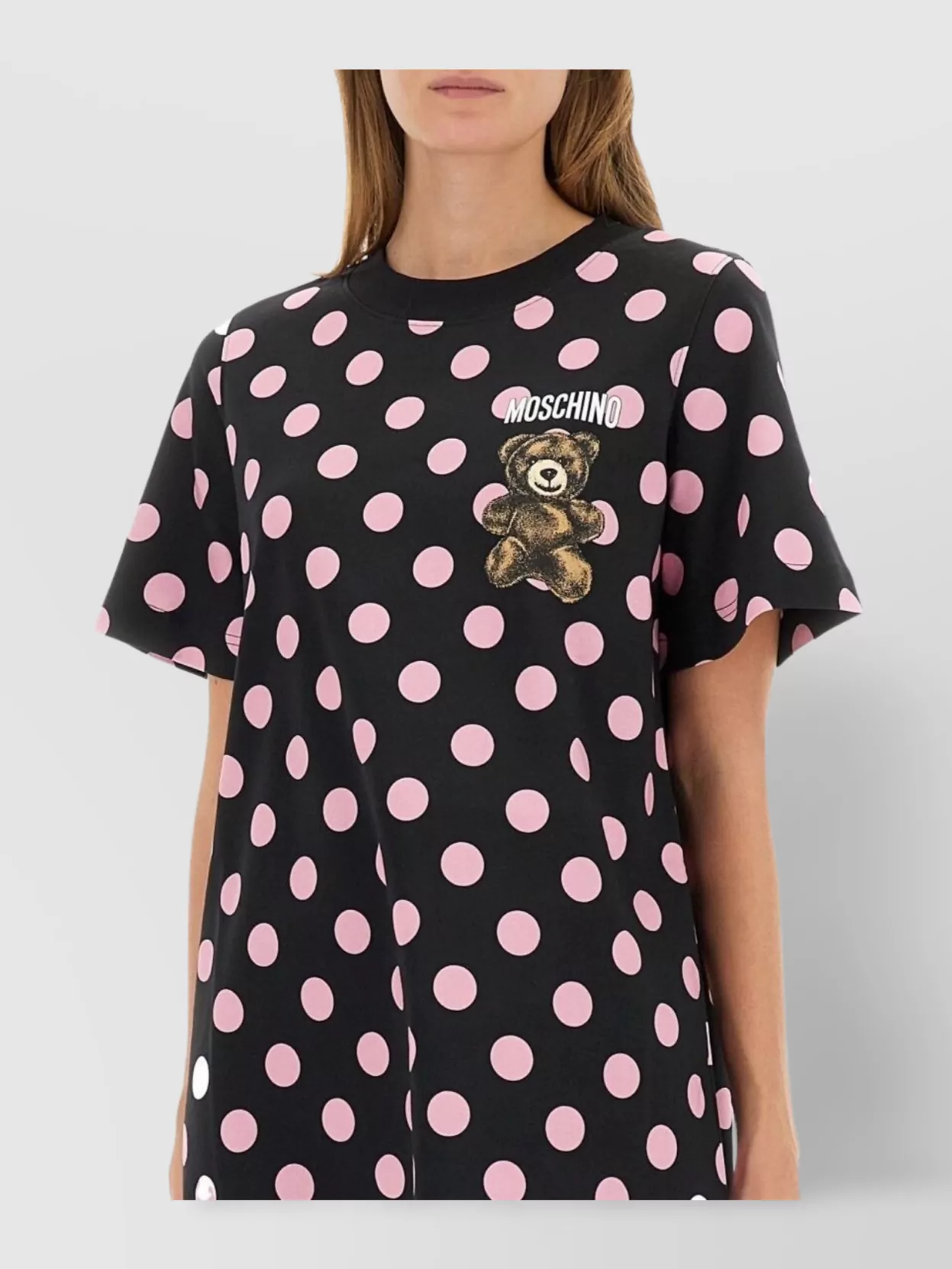 Moschino Graphic Print Polka Dot Short Sleeve Dress In Black