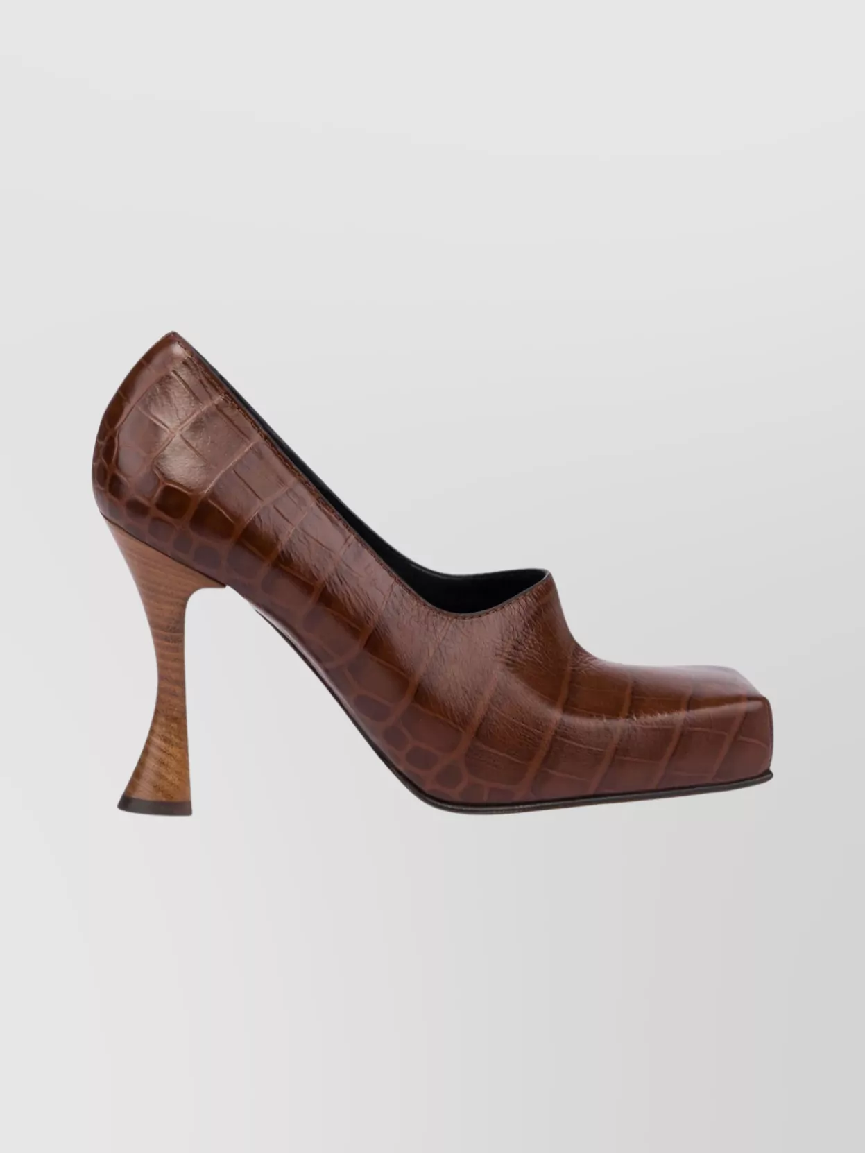 Moschino Croc-embossed Calf Leather Sculpted Heel Pumps In Brown