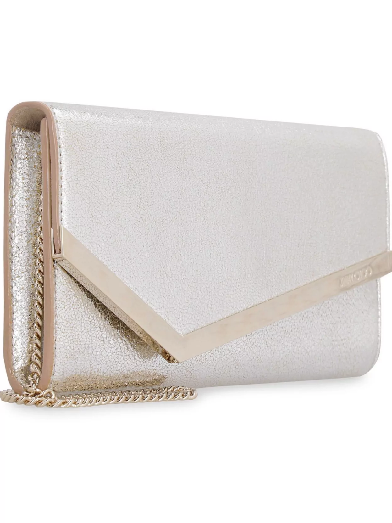 Jimmy Choo Metallic Leather Clutch And Chain Strap