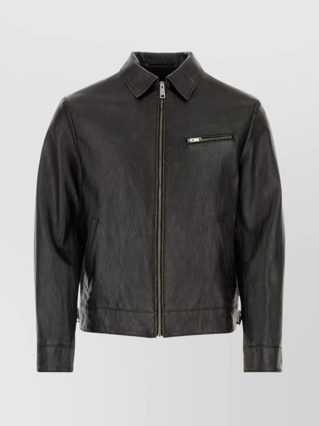 Shop Prada Structured Leather Jacket With Zippered Sleeves In Grey