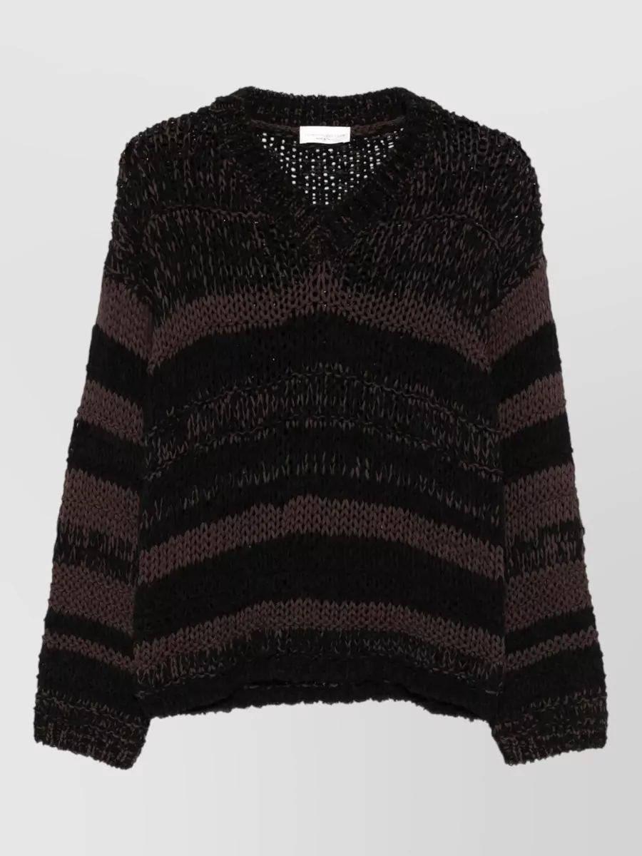 Roberto Collina Chunky-knit v-neck striped sweatshirt