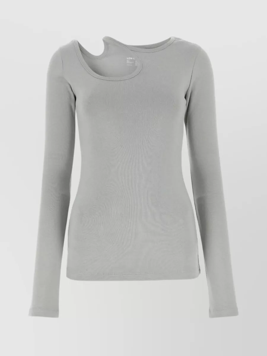 Shop Low Classic Ribbed Crewneck Long Sleeve Fitted Top In Grey