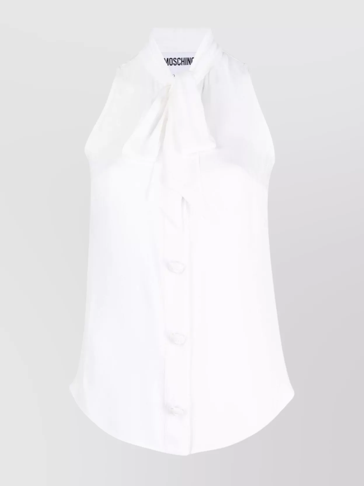 Shop Moschino Collared Tie-neck Sleeveless Top In White