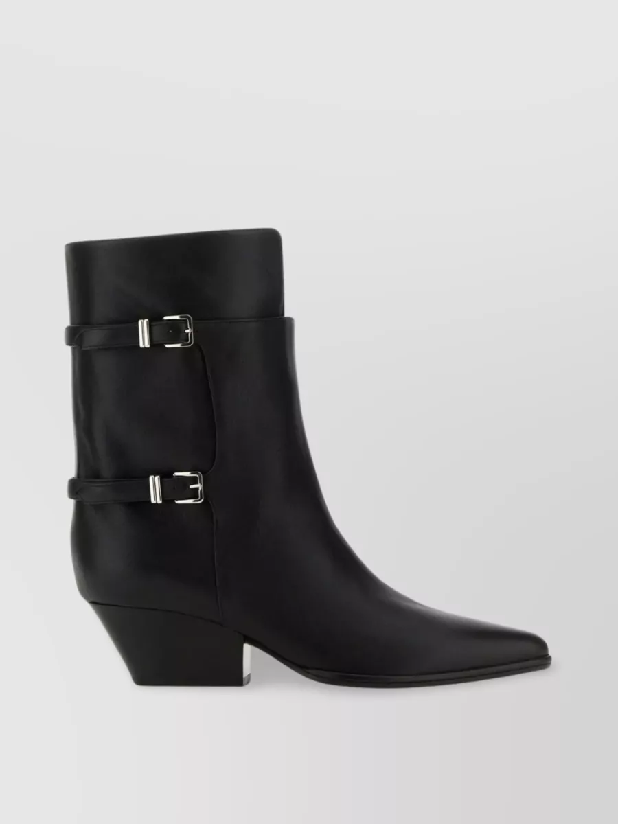 Shop Sergio Rossi Leather Ankle Boots With Pointed Toe And Thick Heel In Black