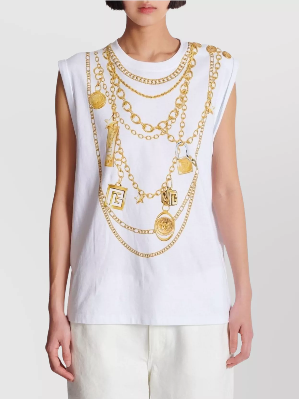 Balmain Chain Print Sleeveless Crew Neck Top