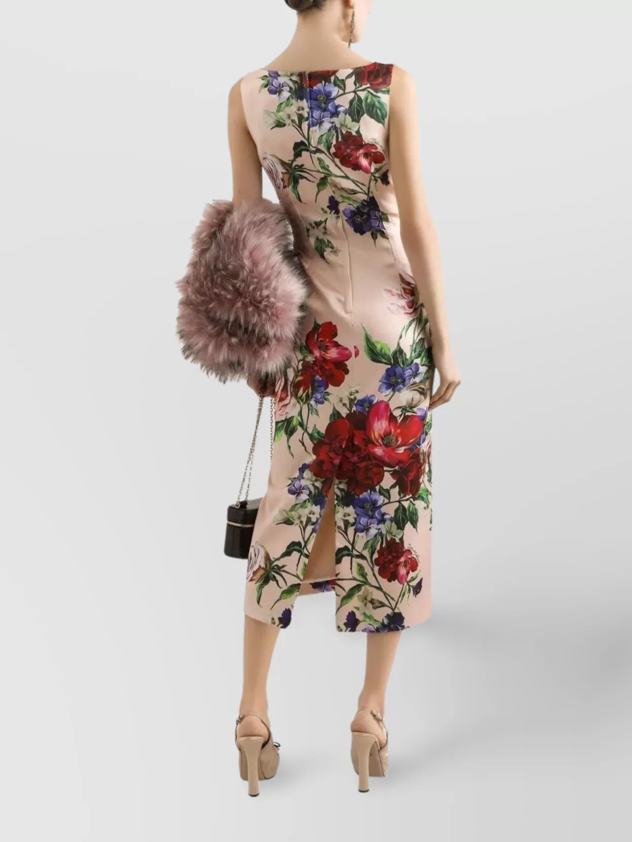 Dolce&Gabbana Floral Square Neck Midi Dress With Back Slit