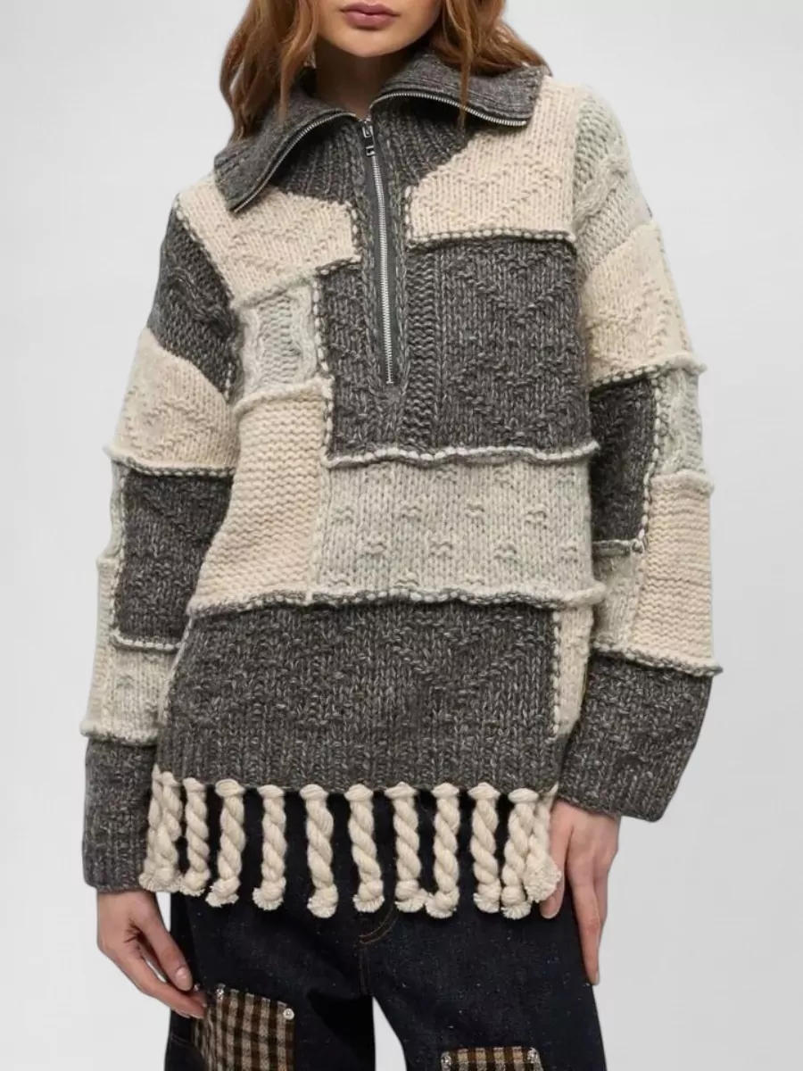 Ganni Patchwork Fringe Wool Blend Jumper