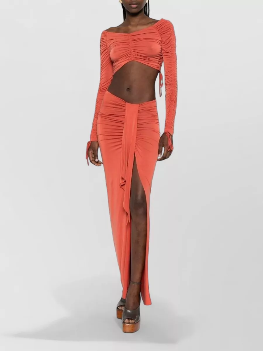 Balmain Ruched Long-Sleeve Cropped Maxi Dress