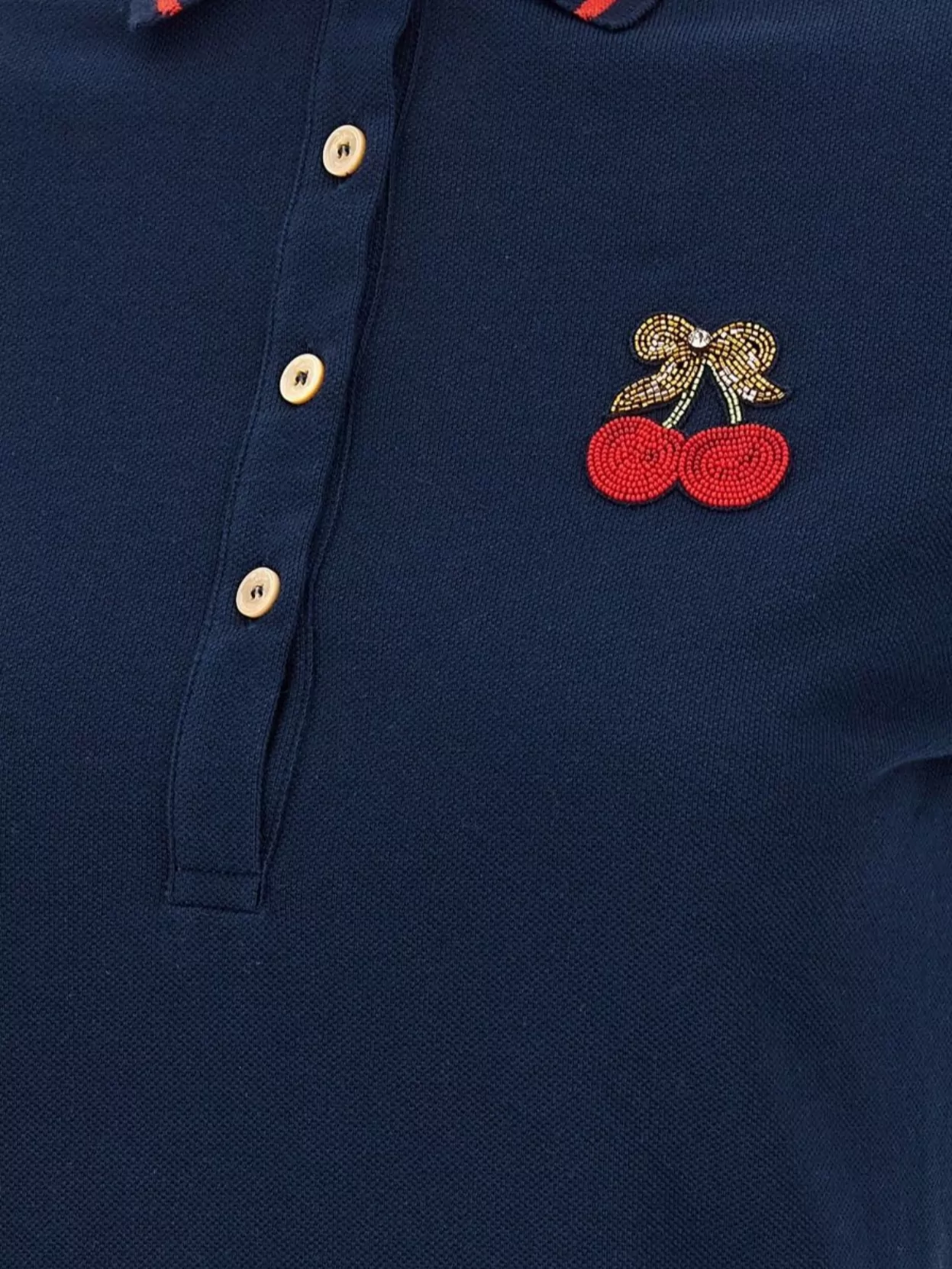Valentino Cherry Embroidery Polo With Contrast Trim In Blue