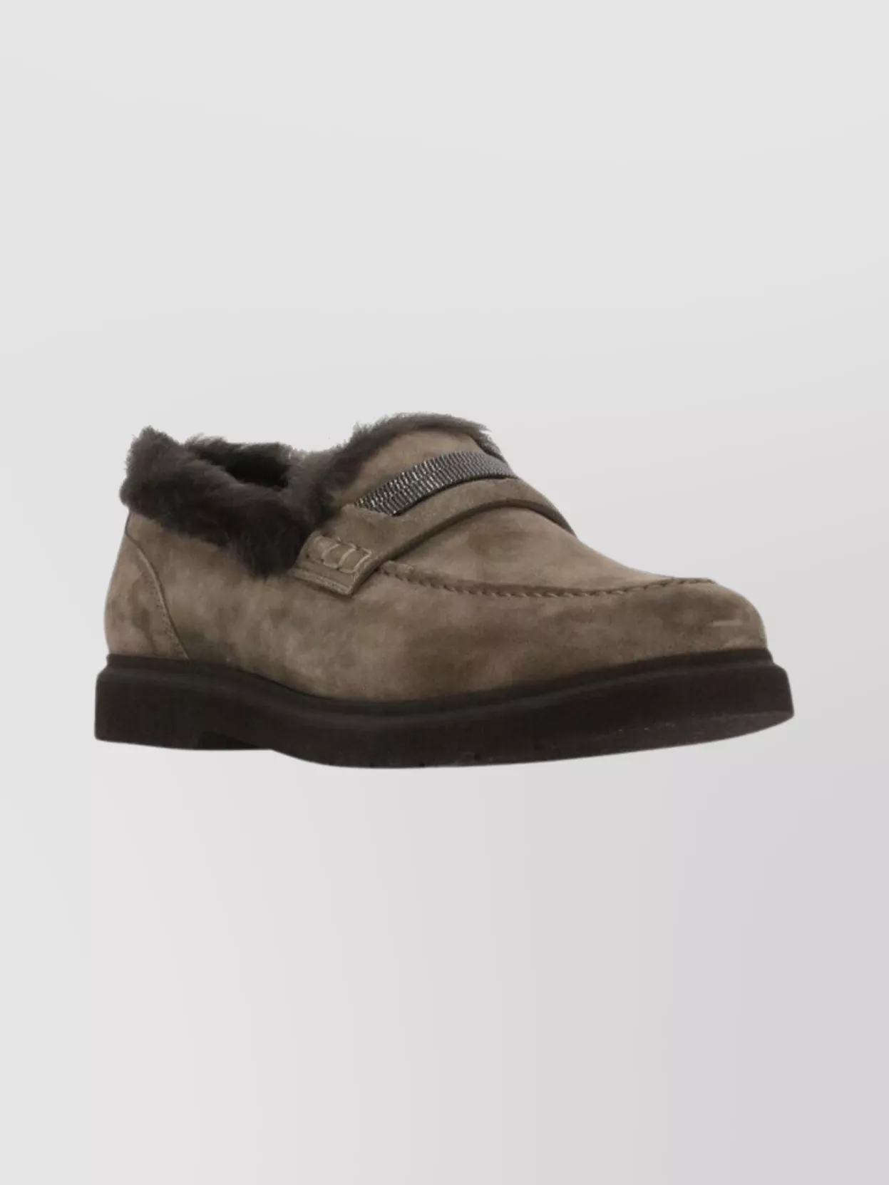 Brunello Cucinelli Suede Leather Loafers Round Toe Design