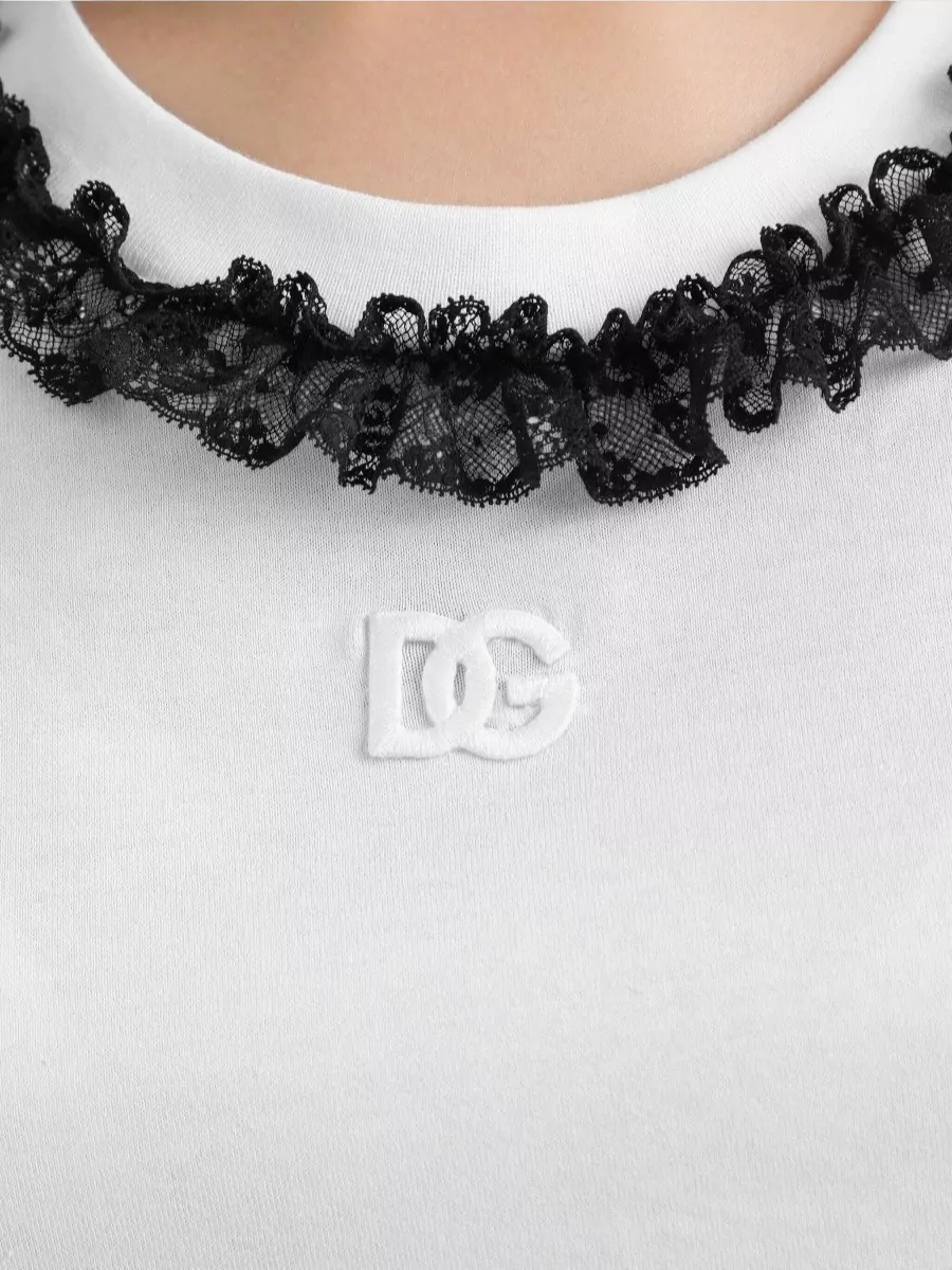 Dolce&Gabbana Lace Trim Short Sleeve T-Shirt