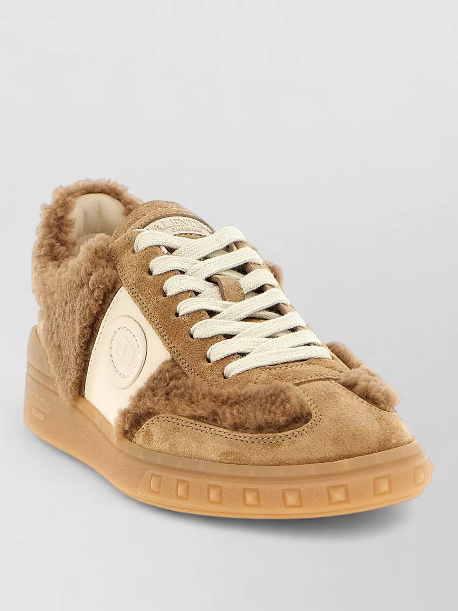 Valentino Garavani Upvillage Sneakers Round Toe Fur Trim