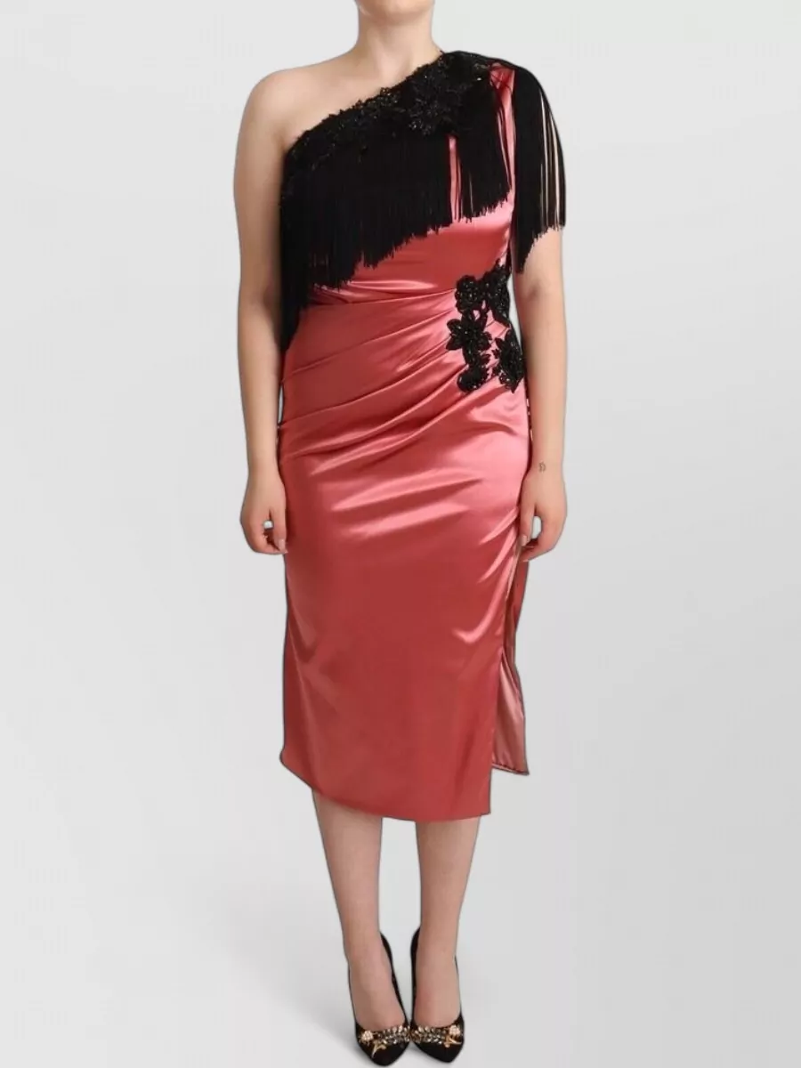 Dolce&Gabbana Silk one-shoulder fringe midi dress