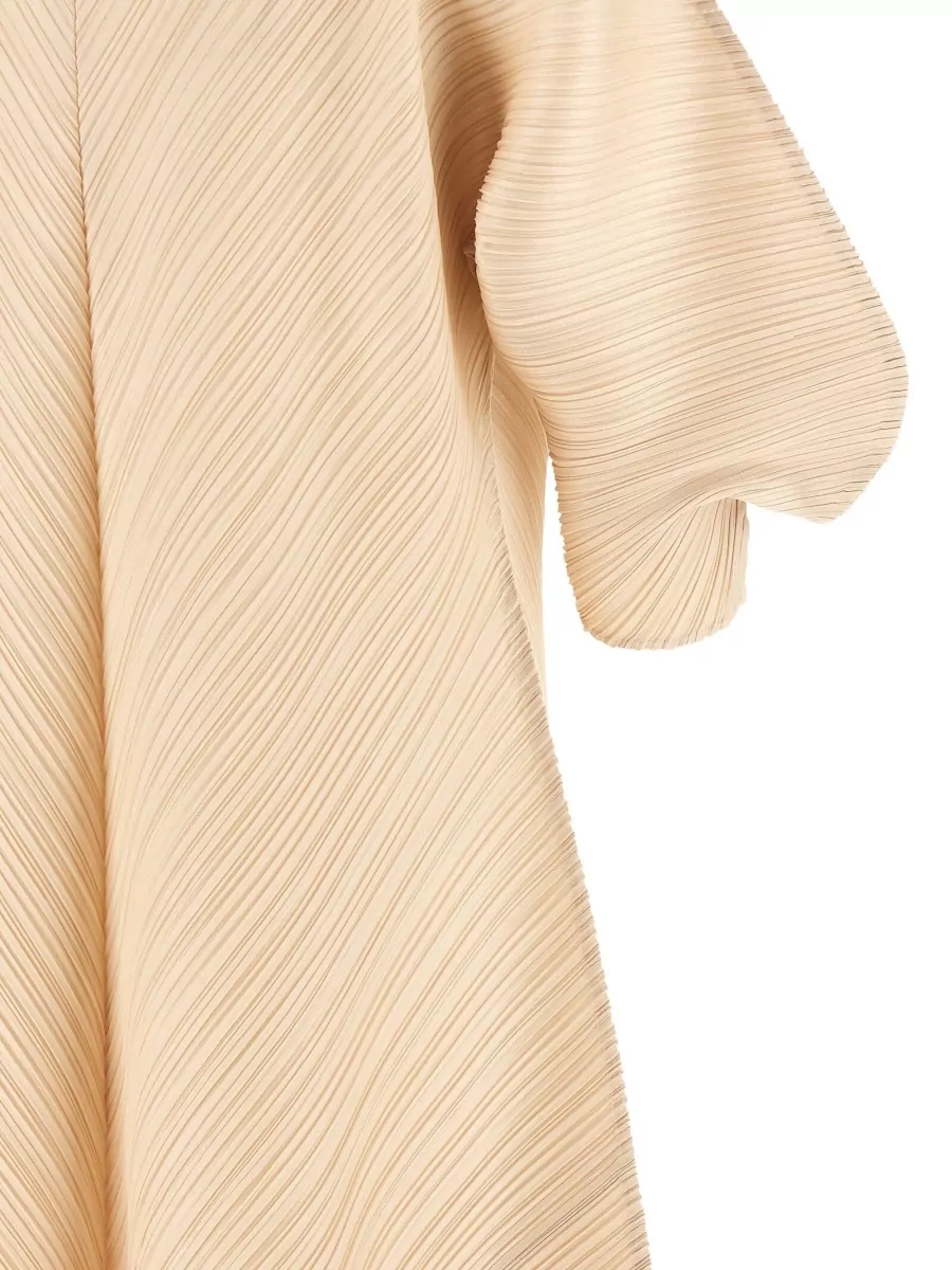 Pleats Please Issey Miyake Pleated V-Neck Short-Sleeve Balloon Midi Dress