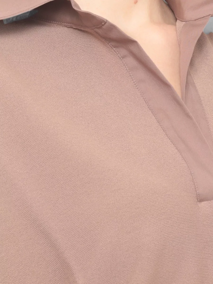D.exterior Short-Sleeve V-Neck Polo Top
