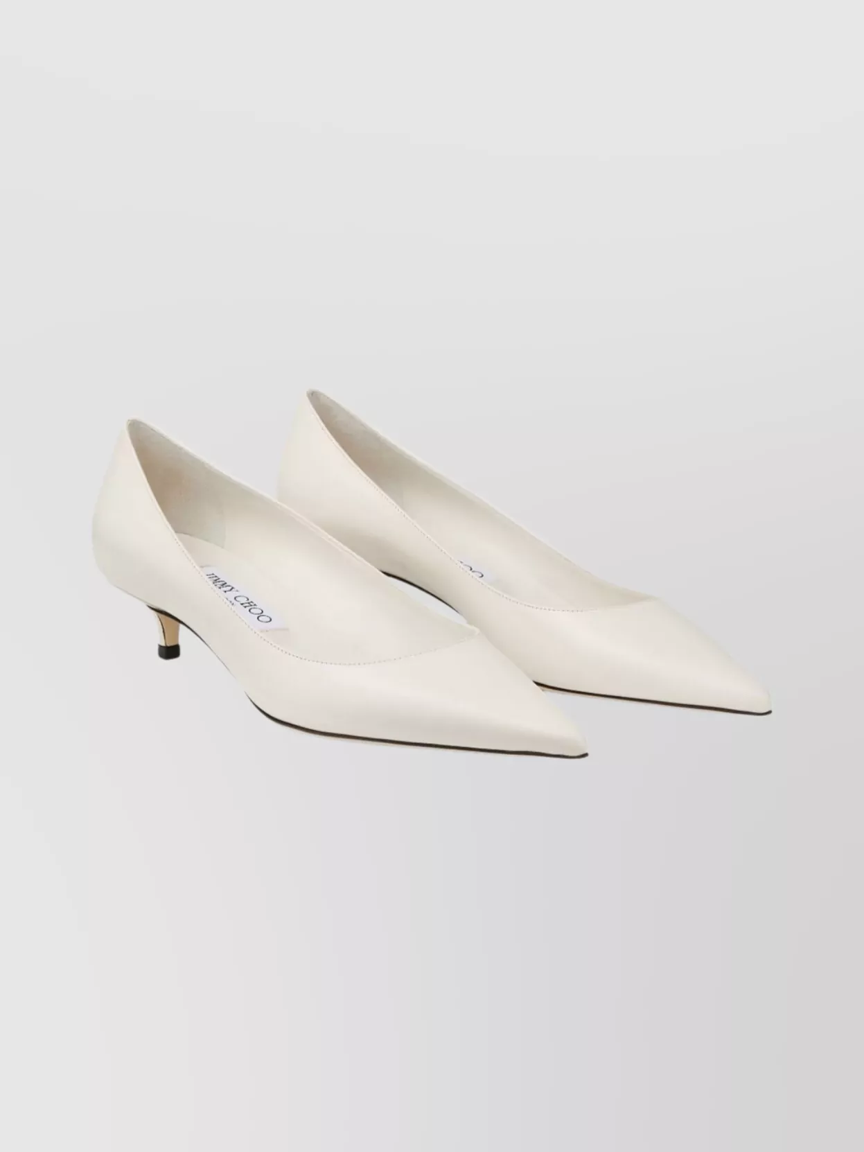 Jimmy Choo Pointed Toe Kitten Heel Leather Pumps In White