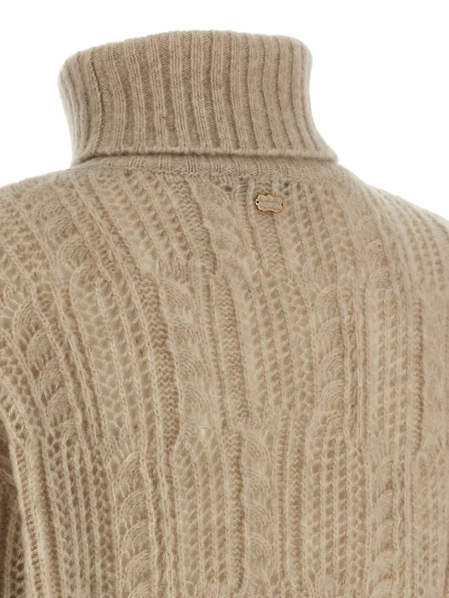 Agnona Cashmere Silk Openwork Turtleneck Sweater