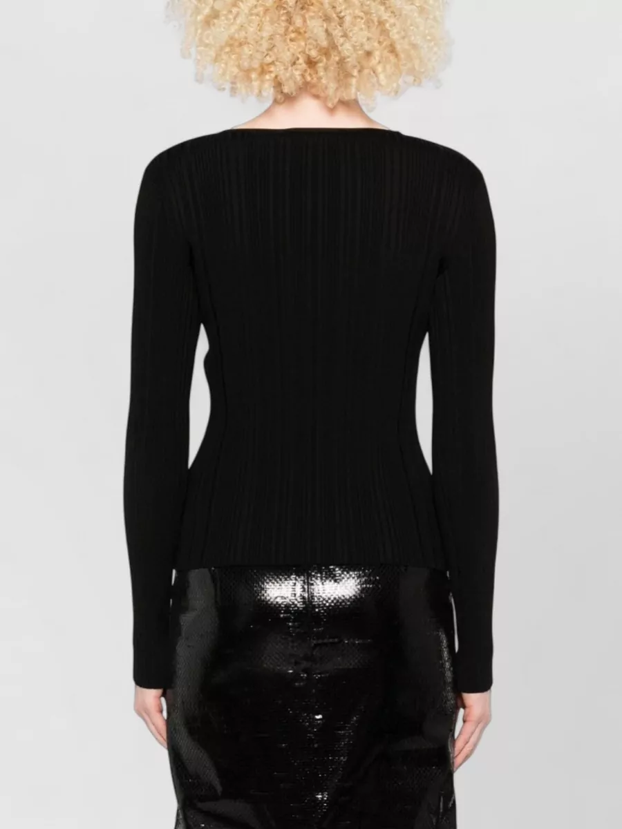 Self-Portrait Ribbed Lace Trim V-Neck Button-Front Knitted Top