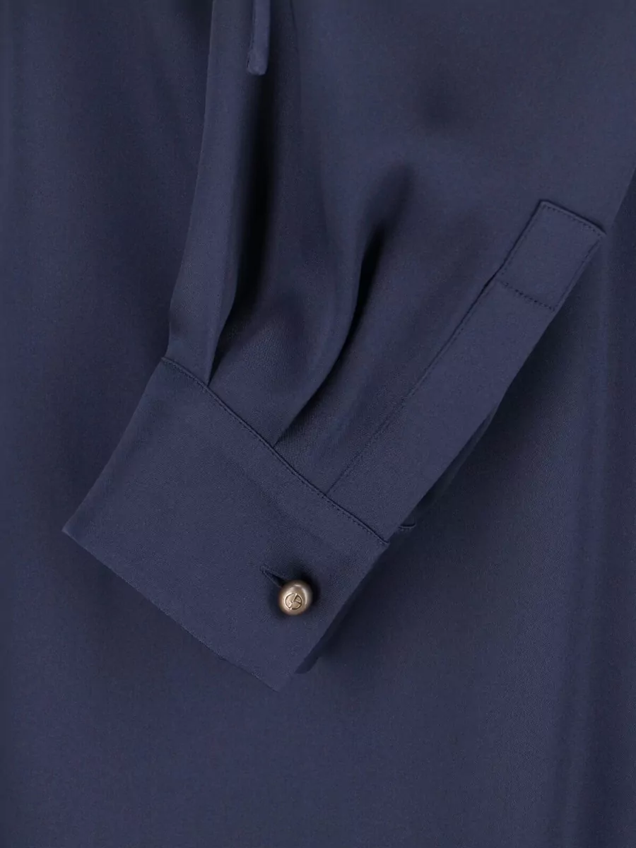 Giorgio Armani Long Sleeve Top Tie Neck Pleated Back