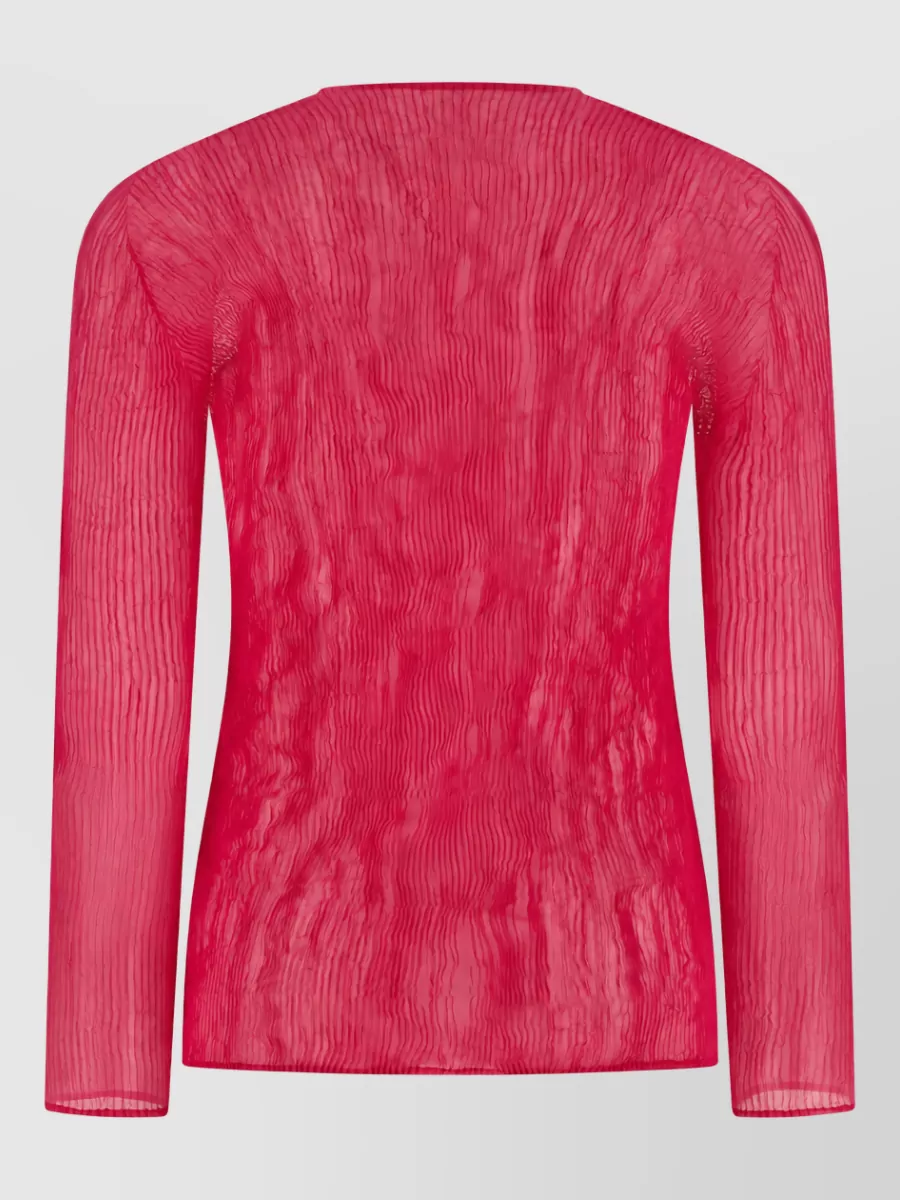 Issey Miyake Chiffon pleated v-neck long-sleeve blouse