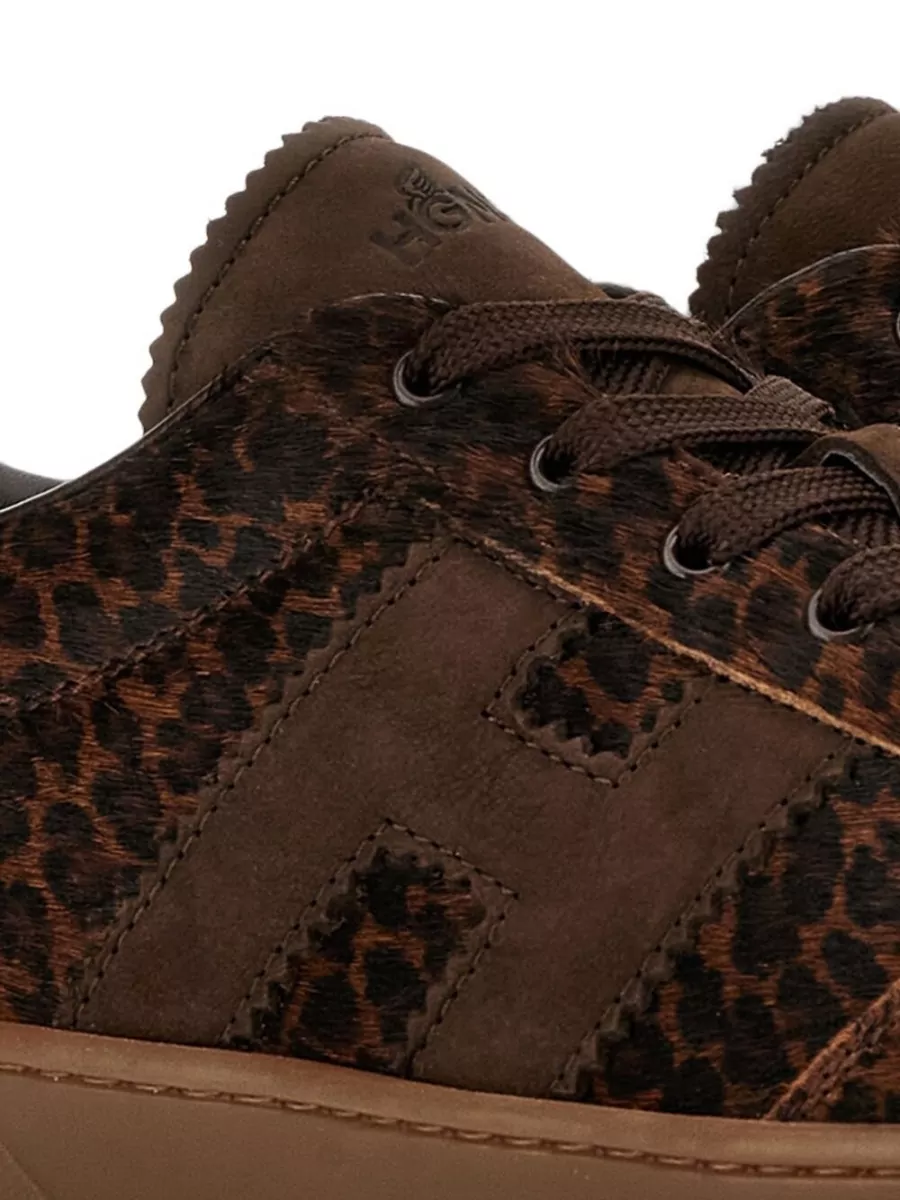 Hogan Leather Leopard-Print Lace-Up Sneakers