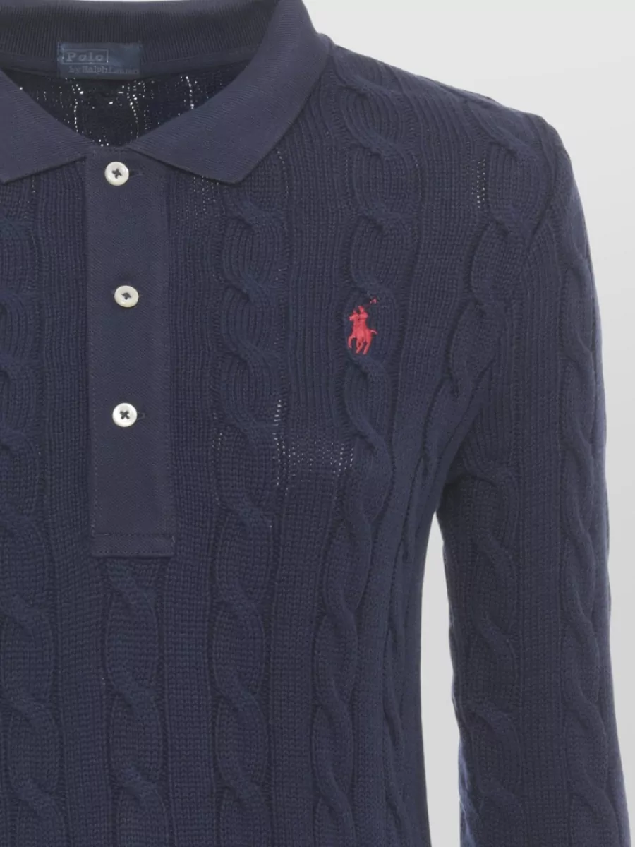 Ralph Lauren Cable-Knit Long-Sleeve Polo Top