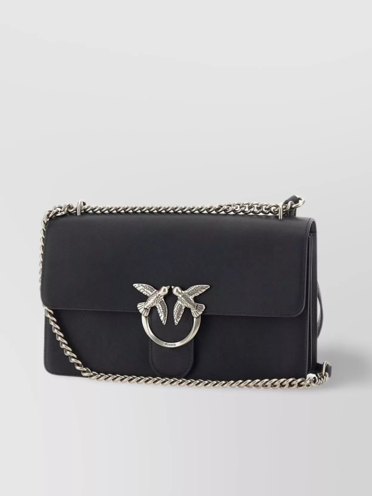 Shop Pinko "love One" Leather Shoulder Bag With Chain