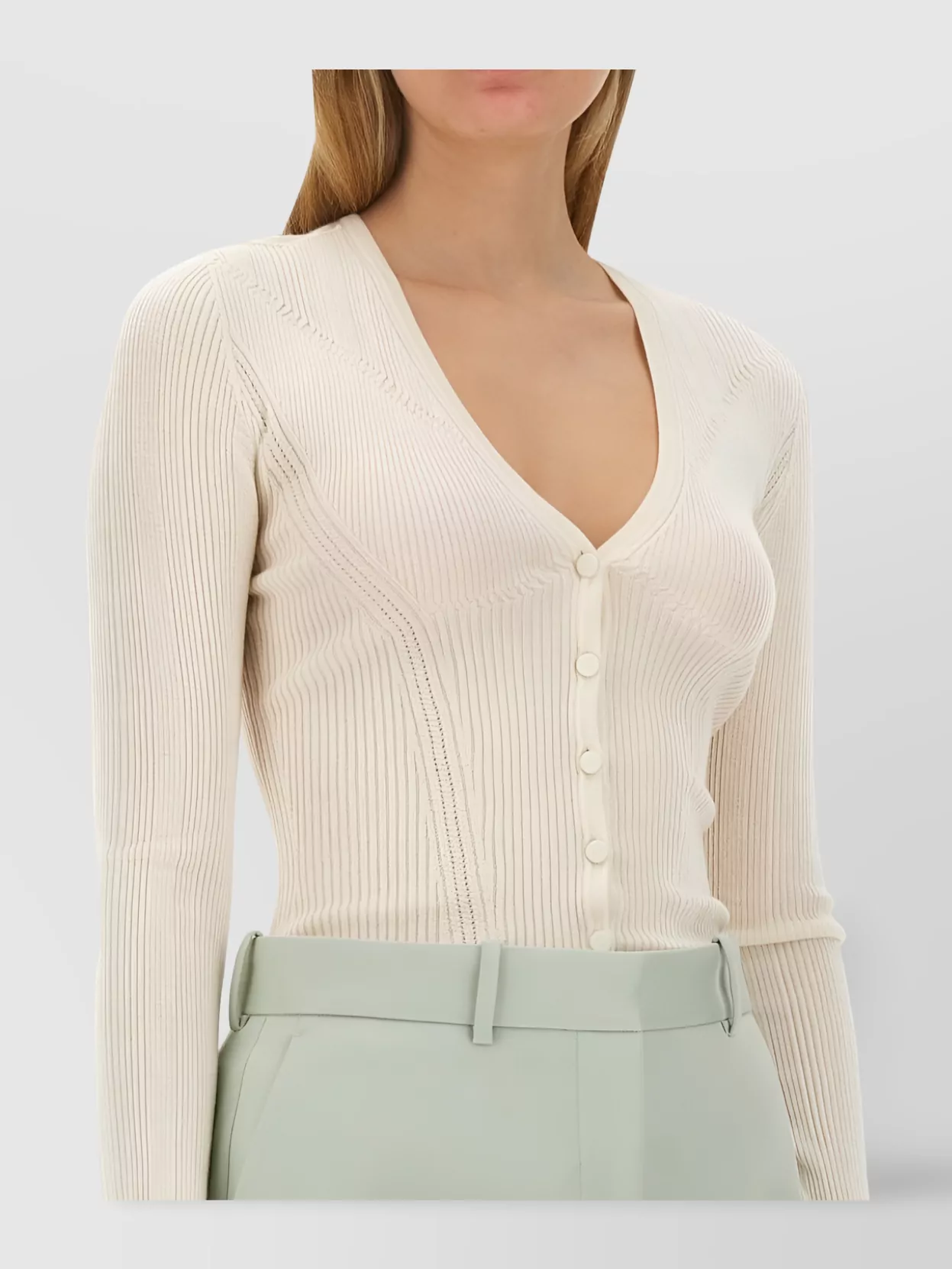 Lanvin Knit V Neck Ribbed Texture Cardigan