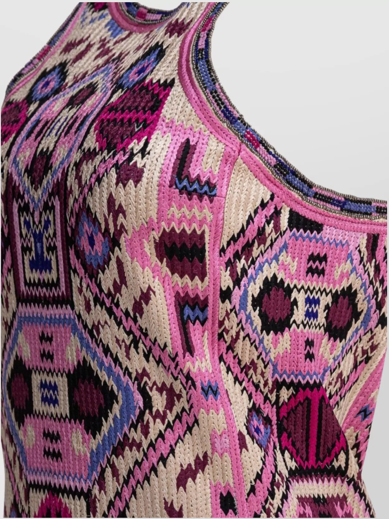 Isabel Marant Fringed Embroidered Geometric Scoop Sleeveless Dress