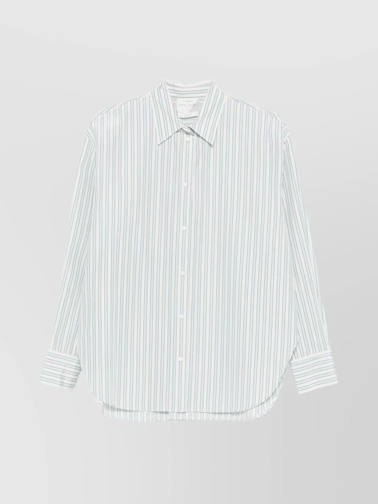 Forte Forte Striped Long Sleeve Top With Pointed Collar In Blue